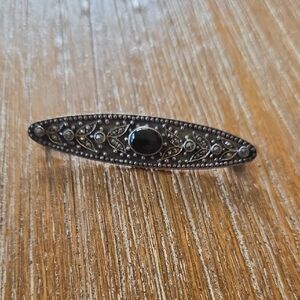 Elegant Black and Silver Brooch Sterling Pin 825 Marcasite